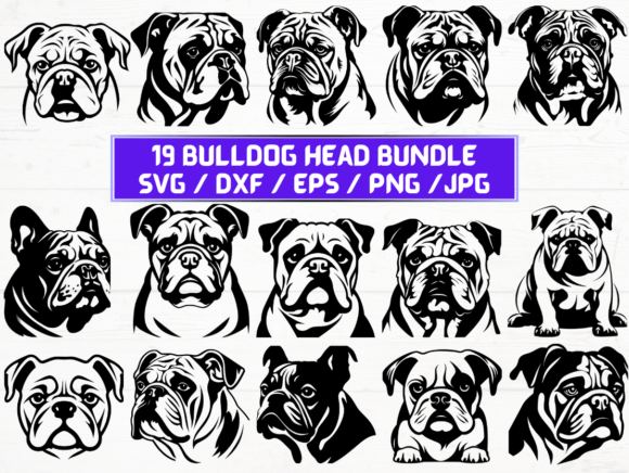 Bulldog Head Laser Cut Graphics for Crafts and Branding