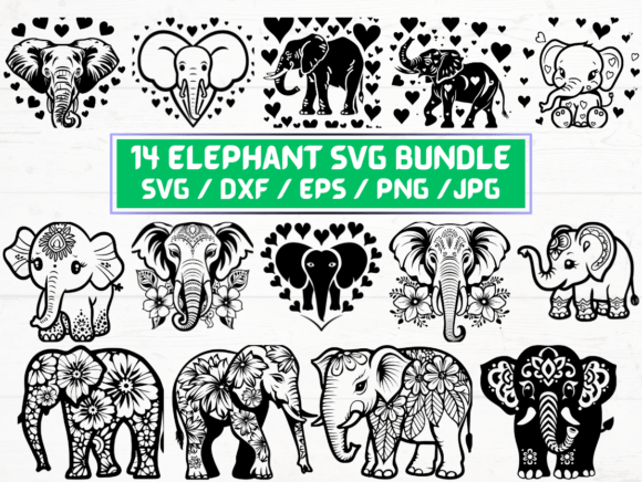 Elephant SVG. DXF. EPS. JPG. PNG for Graphics and Crafts