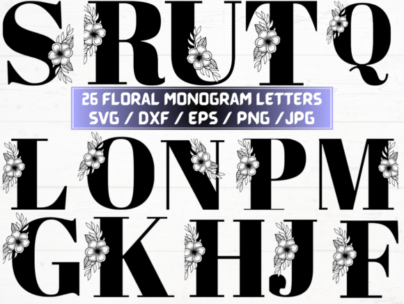 Floral Monogram Letter Laser Cut Graphics for Crafts