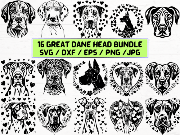 Great Dane Head Laser Cut Graphics for Crafts & Design