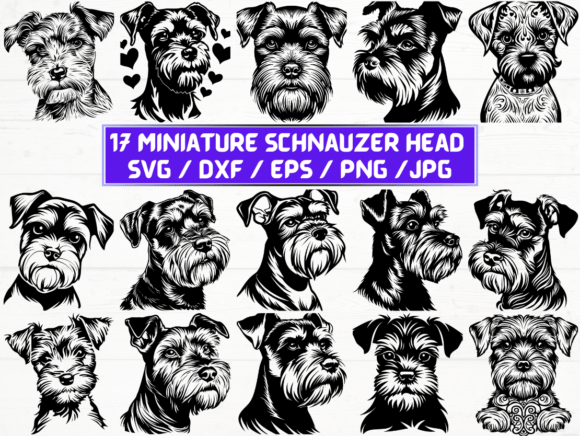 Miniature Schnauzer Head Laser Cut Graphics for Crafts