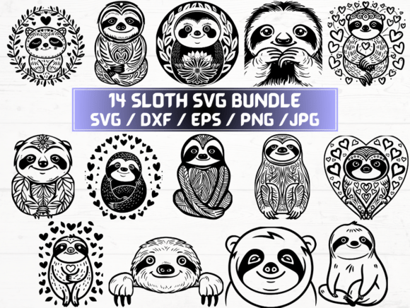 Sloth SVG, DXF, EPS, JPG, PNG for Crafts and Graphics